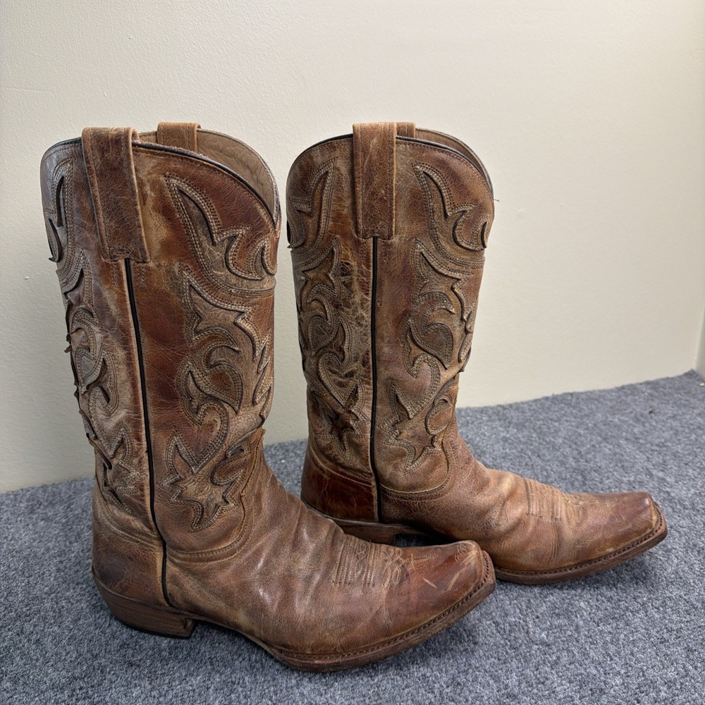 Stetson Handmade Western Cowboy Boots Men's 9D Brown Distressed Pointed Toe